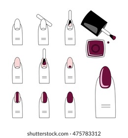 Design instruction of how to do a manicure correctly. Steps of manicure. Vector, icon