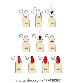 Design instruction of how to do a manicure correctly. Steps of manicure. Vector, icon