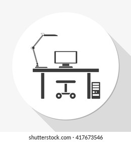 Design interior concept of work place with computer, monitor and desk lamp.