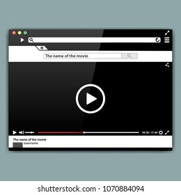 Design internet browser video player template. Modern video frame. Video player interface mokup or UI for web. Vector illustration