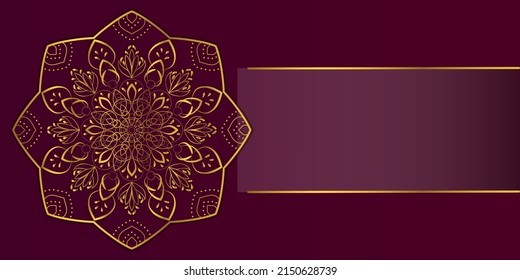 Design for invitation, business card, greeting card, banner with place for text. Golden arabesque arabic style islamic pattern background. Luxurious mandala. Vector illustration