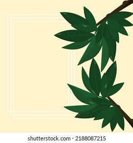 design of an invitation card template for a wedding or birthday party, a sprig of olive and green leaves with rectangular text frames on a light background, vintage style