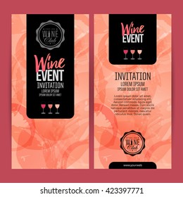 Design of invitation, leaflet or banner for your wine events. Background with rose wine stains, expressive texture. Idea for your design. Vector

