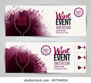 Design of invitation, ticket or banner for your wine events. Background with wine stains, expressive texture. Idea for your design. Vector