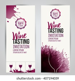 Design of invitation, ticket or banner for your wine events. Background with wine stains, expressive texture. Idea for your design. Vector