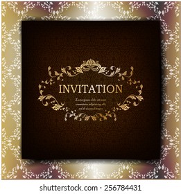 Design invitations with antique gold frame Victorian ornament for registration of the certificate, awards, diplomas, title pages.