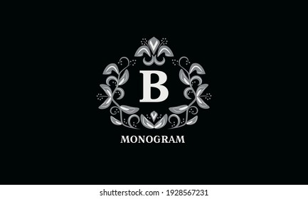 Design for invitations, menus, tickets. Wedding monogram with the letter B or two letters. The logo is identical for a restaurant, hotel, heraldry, jewelry.
