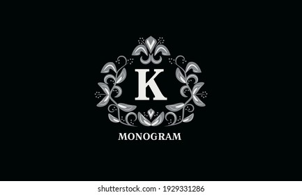 Design for invitations, menus, tickets. Wedding monogram with the letter K or two letters. The logo is identical for a restaurant, hotel, heraldry, jewelry.