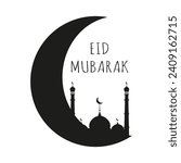 Design Islamic holiday Eid al Fitr with silhouette of Mosque in trendy Minimalist style. Islamic Mosque isolated on transparent background. Vector illustration can used web poster