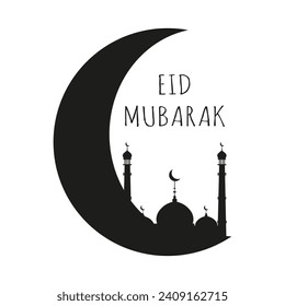 Design Islamischer Feiertag Eid al Fitr mit Silhouette der Moschee in trendigem minimalistischen Stil. Islamische Moschee einzeln auf transparentem Hintergrund. Vektorgrafik-Poster kann verwendet werden