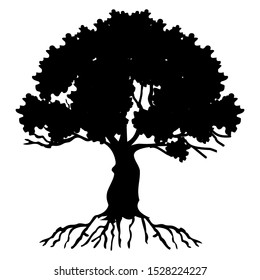 Design an isolated black tree logo on a white background. Vector illustration.