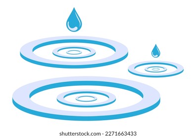 Design With Isolated Fresh Water Circles Splashes With Drops Vector Illustration In Flat Style