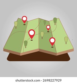 Design Isometric Map with Location Pins and Buildings