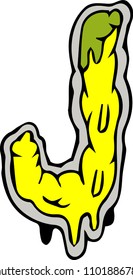 design J uppercase only melt and funny style .drawing illustration free hand style . yellow cheese  flow shapes