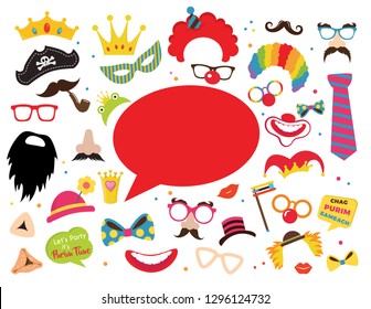 Design for Jewish holiday Purim with masks and traditional props. Vector illustration - Vector illustration- Vetor illustrations