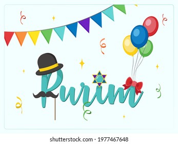 Design for Jewish holiday Purim with masks and traditional props. Vector illustration - Vector illustration- Vetor illustrations