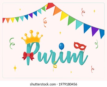 Design for Jewish holiday Purim with masks and traditional props. Vector illustration - Vector illustration- Vetor illustrations