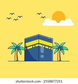 Design Ka'bah Cartoon Illustration yellow Background