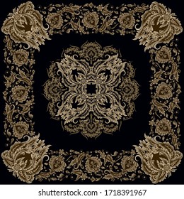 Design of kerchief with decorative floral elements in Vintage style