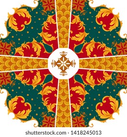 Design of kerchief with golden scrolls