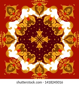 Design of kerchief with golden scrolls