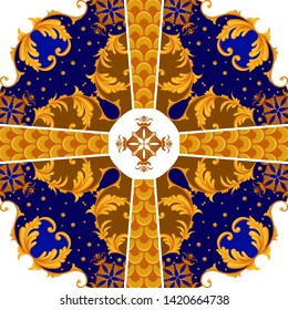 Design of kerchief with golden scrolls