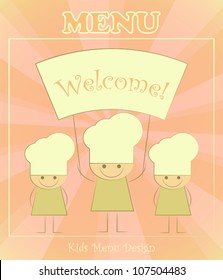Design of kids menu with chefs in Retro Style - vector illustration