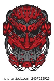 Design of King Mecha Head Oni Skull Devil: An Illustrative Vector Artwork