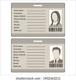 Kit de diseño. Plantillas de tarjetas de identidad y tarjetas de identificación para hombres y mujeres. Aislado sobre un fondo blanco. Ilustración vectorial.