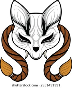 Design Kitsune Face Samurai Illustration