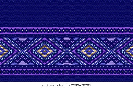 Design knit pattern vector, Cross stitch ethnic oriental background, Embroidery retro geometry style, Purple pattern ornate motif, Design for textile, fabric, art, kaftan, pillows