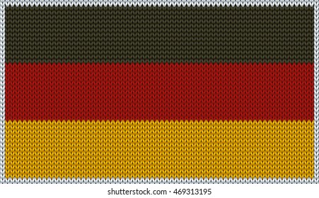 Design of knitted badge of Germany - DE, GER - flag. National German - Dutch - flag of knitwear fabric pattern. Vector illusration about national patriotic symbols.