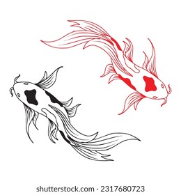 Diseño de esquema de silueta de la ilustración del pescado de Koi Gold