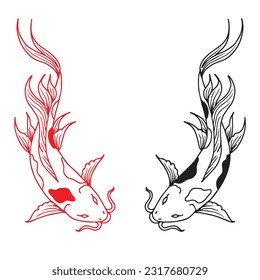 Design Koi Gold Fish Illustration Silhouette Outline