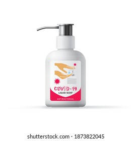 Design of the label of antibacterial liquid hand soap. Mock up of antiseptic