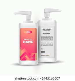 Design of the label of antibacterial liquid hand soap. Mockup of antiseptic, handwash bottle and sanitizer label and bottle design with vector eps