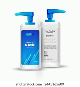 Design of the label of antibacterial liquid hand soap. Mockup of antiseptic, handwash bottle and sanitizer label and bottle design with vector eps