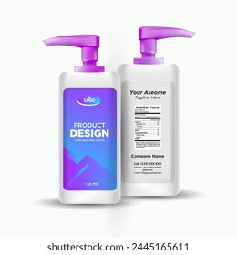 Design of the label of antibacterial liquid hand soap. Mockup of antiseptic, handwash bottle and sanitizer label and bottle design with vector eps