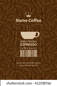 design label for coffee beans with cup