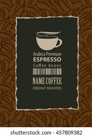 design label for coffee beans with cup in retro