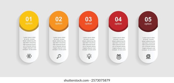 Design label infographic template with 5 step or option can be used for workflow, business information and presentation 