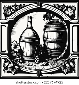 Design labels for wine. engraving. Black and white rustic vintage vector illustration