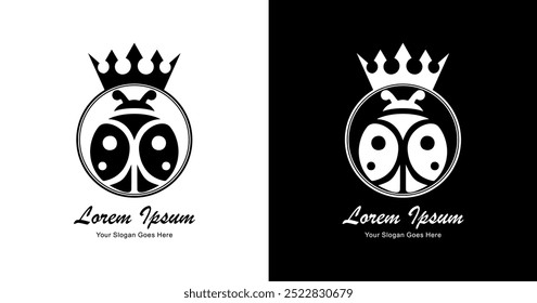 The design of the ladybug-shaped logo combined with the king's crown