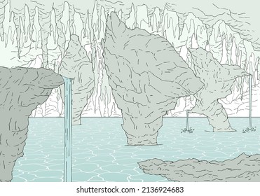 Diseño del lago en la ilustración de caverna