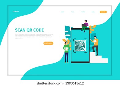 Design landing page QR Code scanning vector The concept of the character concept of people. can be used for landing page websites, hompage, banners, leaflets, mobile applications