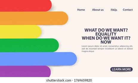 design for landing page design, website and mobile apps, rainbow flag, LGBT + symbol, space for information, and site navigation buttons