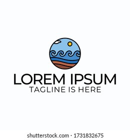 Design a landscape logo on the sea with big waves.