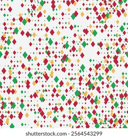 Design with large and small rhombus, squares on a white background. The Christmas colours are red and green. For banners, wallpapers, social media