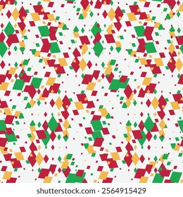 Design with large and small rhombus, squares on a white background. The Christmas colours are red and green. For banners, wallpapers, social media