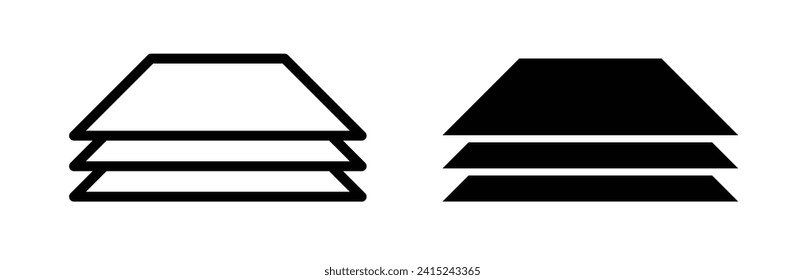 Design Layers and Stacking Line Icon. Textile Arrangement and Material Layering Icon in Black and White Color.